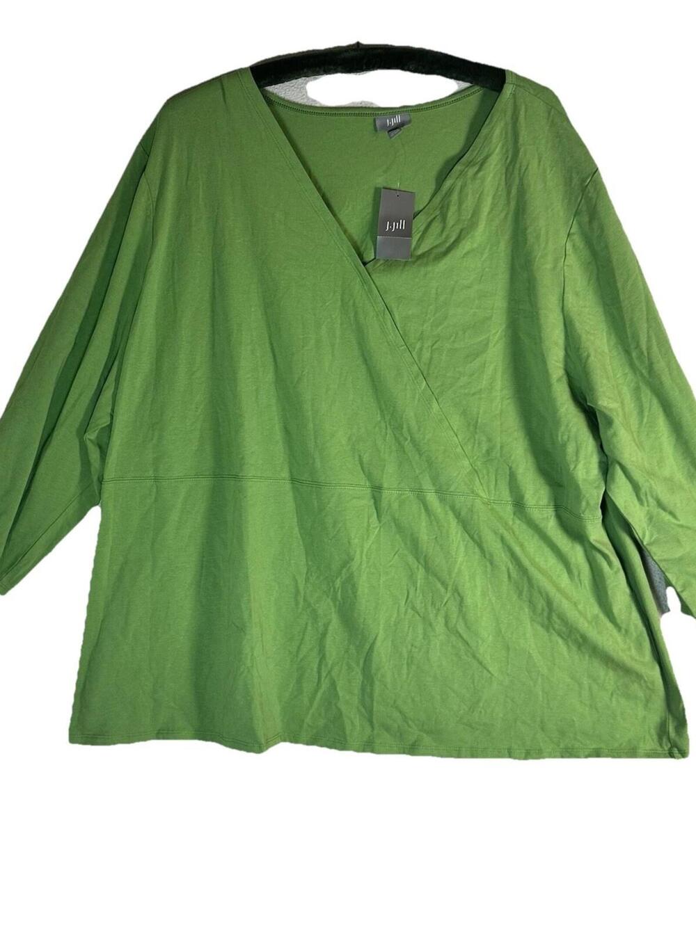 J Jill Baby Doll Faux Wrap Key Lime  Green Cotton Office Casual Top Sz 4xl NWT